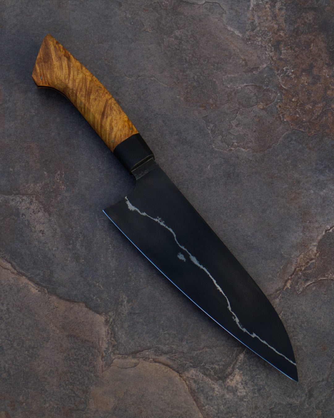 7.75" / 195mm Gyuto Dark Mai 80CRV2 Lamtoro Burl