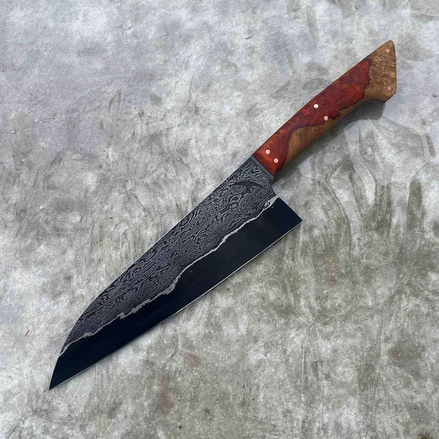 8" Gyuto Damascus San Mai 80CRV2 Amboyna Burl
