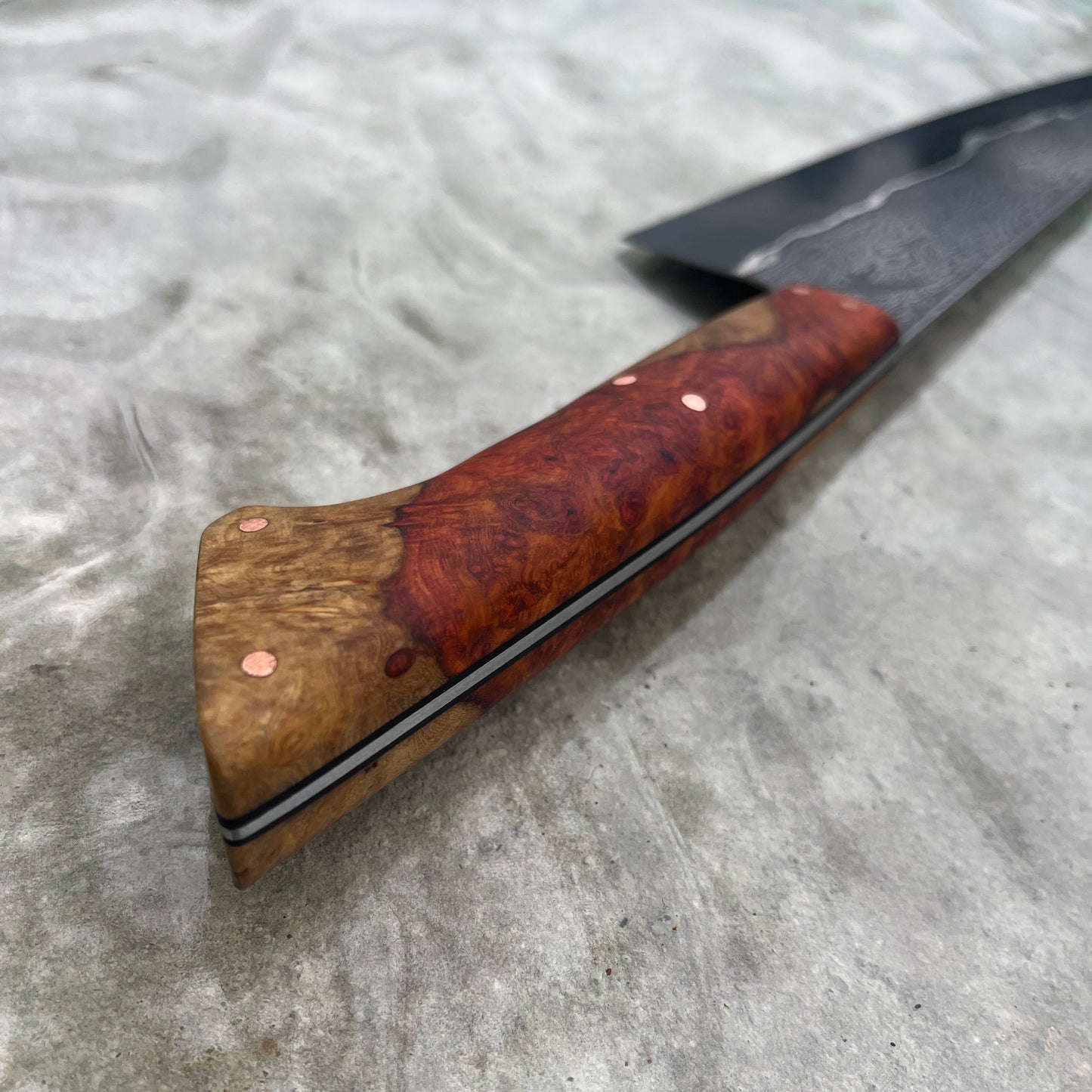 8" Gyuto Damascus San Mai 80CRV2 Amboyna Burl