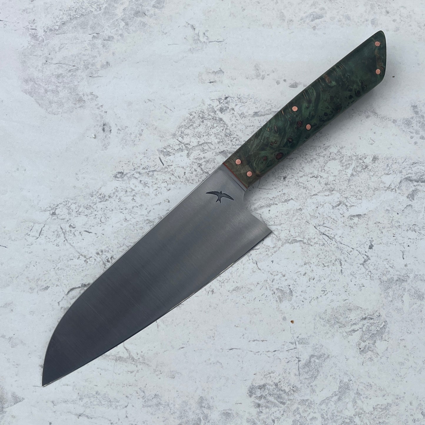 6" Santoku AEB-L Green Maple Burl & Orange G10