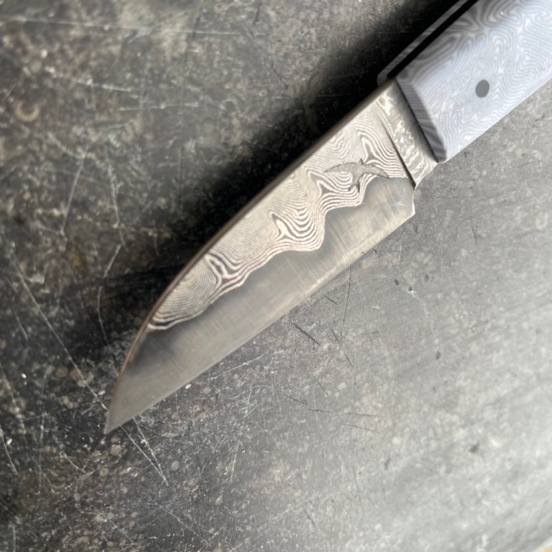 2.5" Paring Damascus San Mai Crazy Fibre Arctic Ice