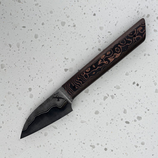 2.5" Paring Damascus San Mai Fatcarbon Copper Camo