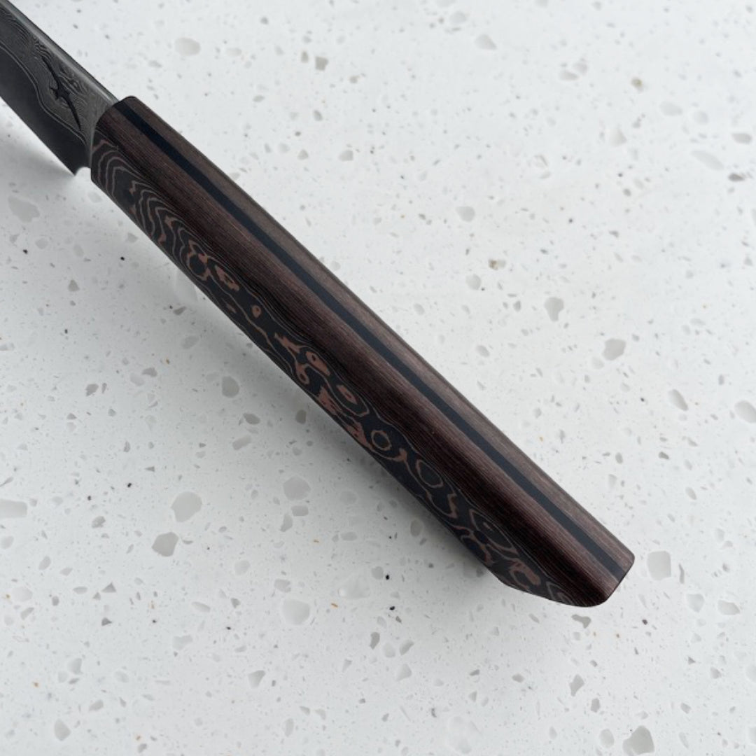 2.5" Paring Damascus San Mai Fatcarbon Copper Camo