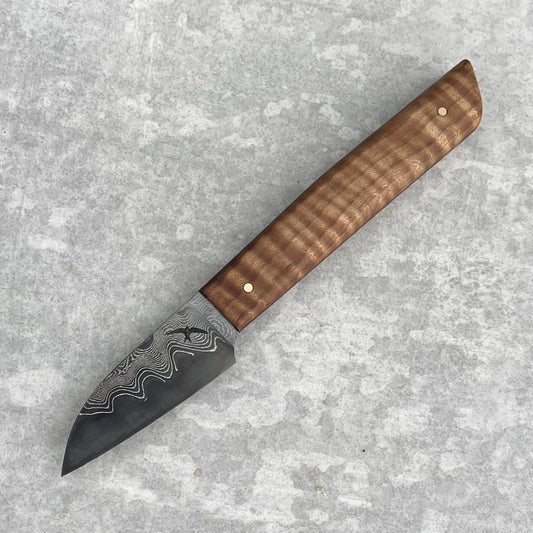 2.5" Paring Damascus San Mai Curly Maple