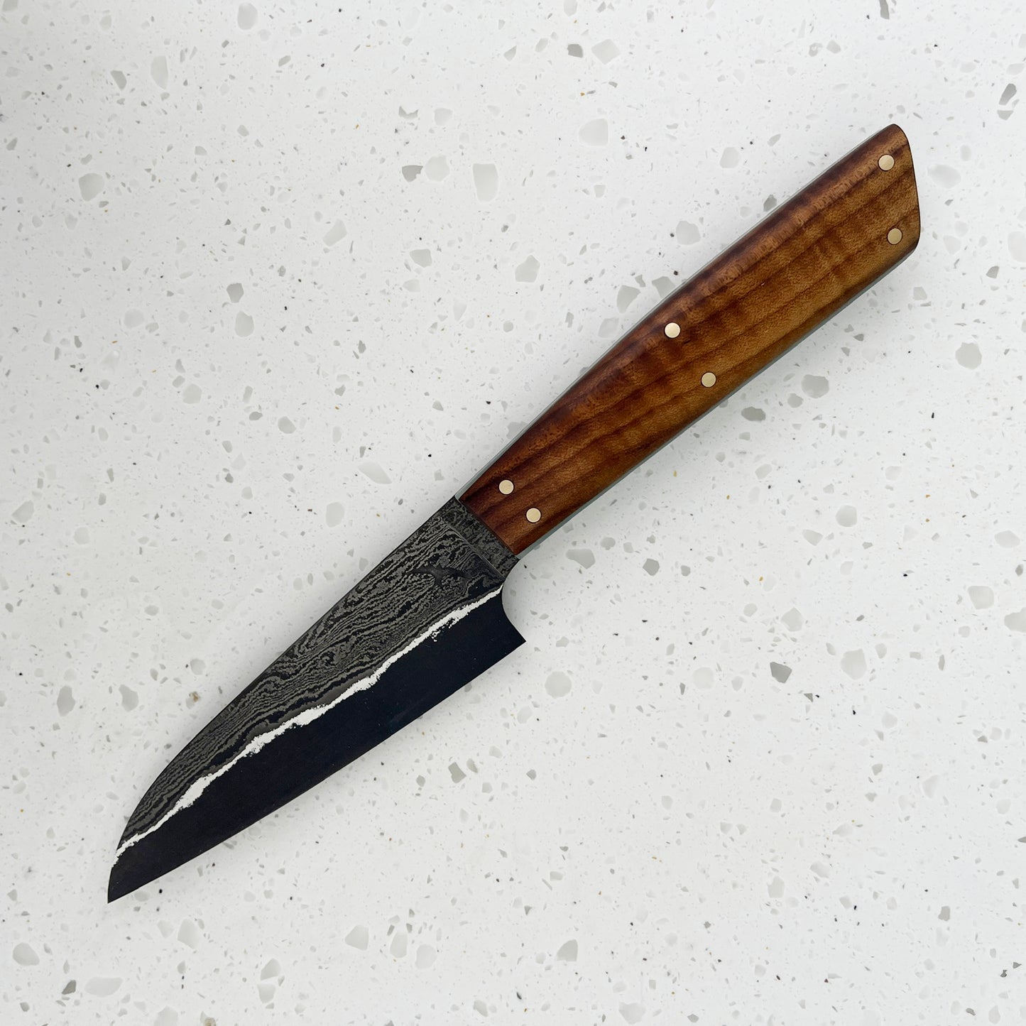 4.5" Petty Damascus San Mai 80CRV2 Jade G10 & Curly Maple