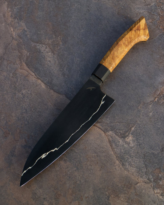 7.75" / 195mm Gyuto Dark Mai 80CRV2 Lamtoro Burl