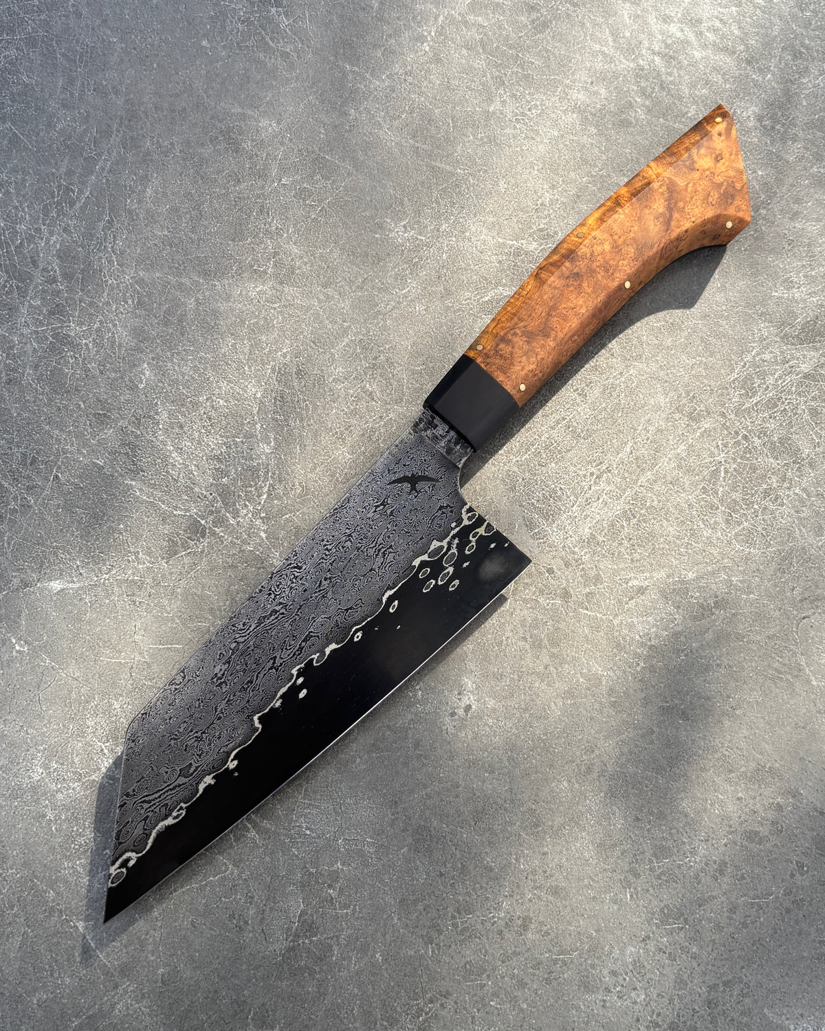 175 x 60mm Bunka Damascus San Mai 80CRV2 Teak Burl & Buffalo Horn