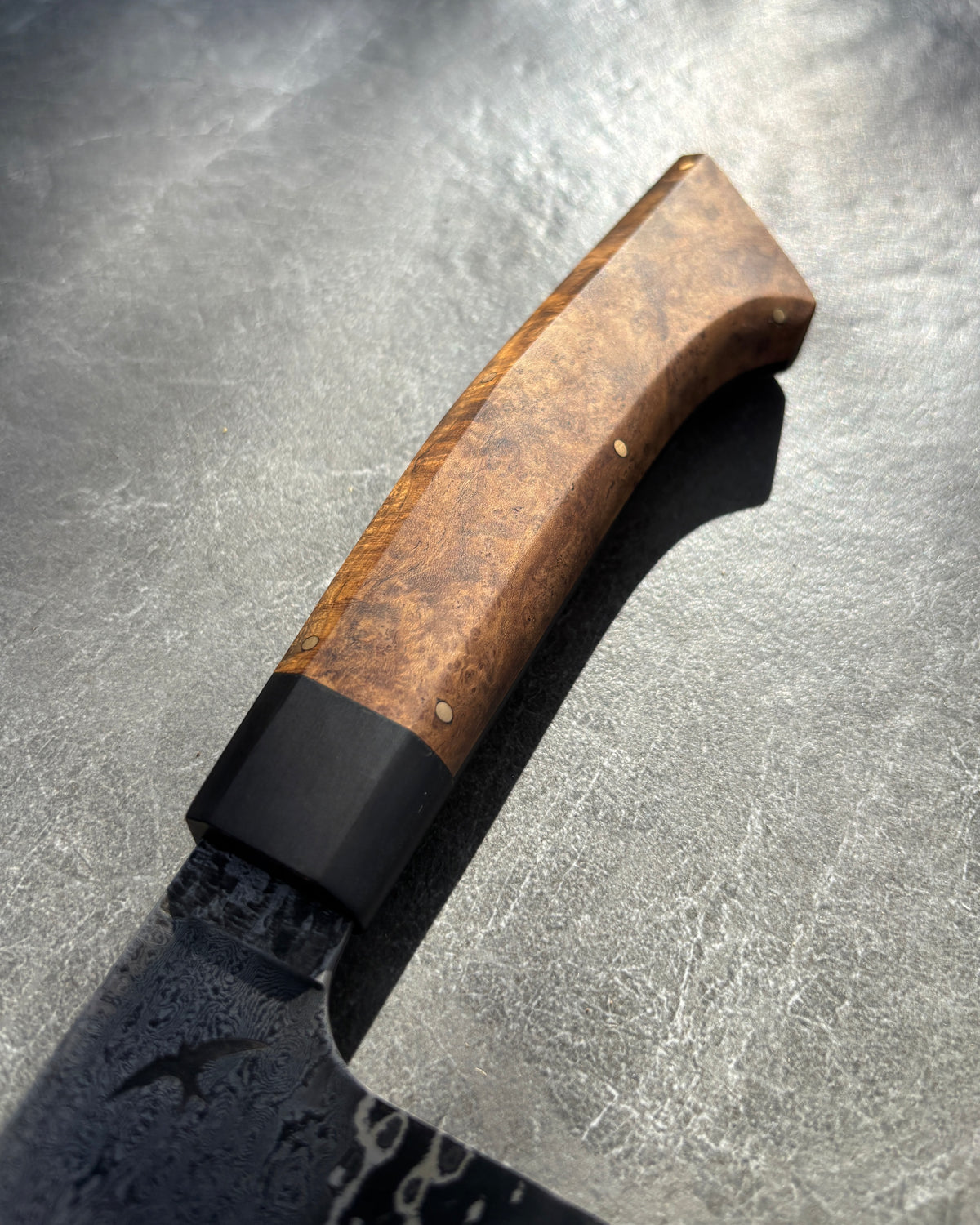 175 x 60mm Bunka Damascus San Mai 80CRV2 Teak Burl & Buffalo Horn