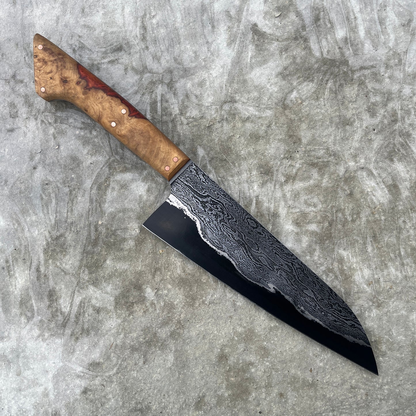 8" Gyuto Damascus San Mai 80CRV2 Amboyna Burl