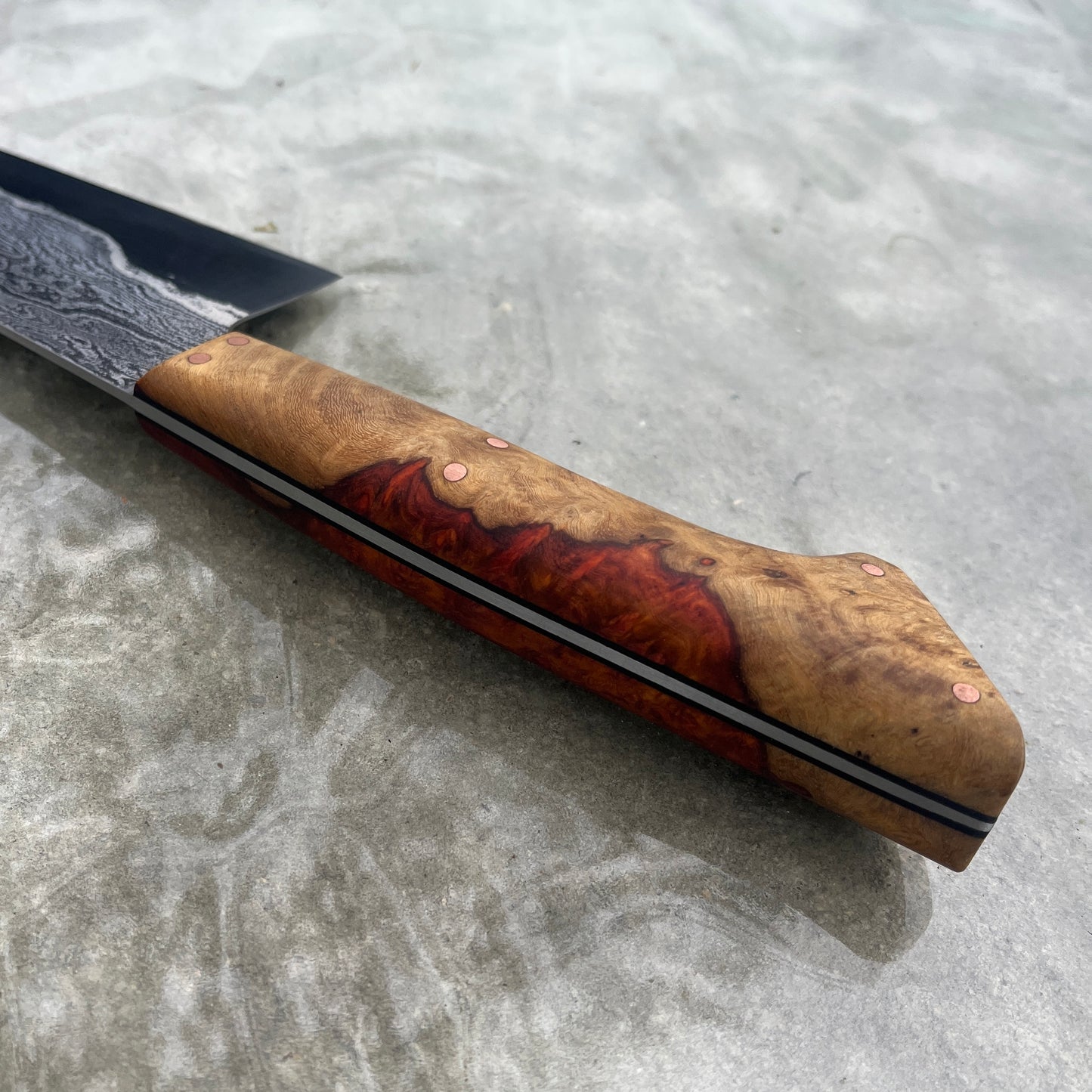 8" Gyuto Damascus San Mai 80CRV2 Amboyna Burl