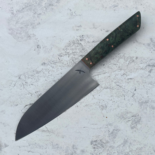 6" Santoku AEB-L Green Maple Burl & Orange G10