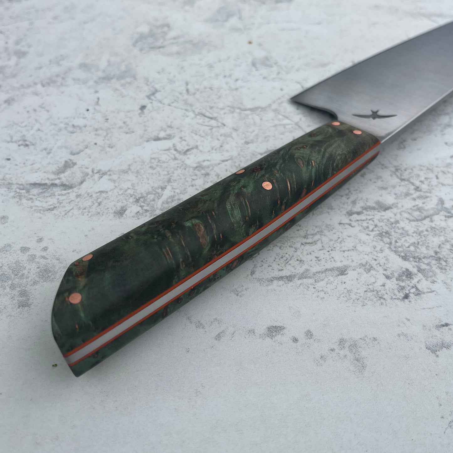 6" Santoku AEB-L Green Maple Burl & Orange G10