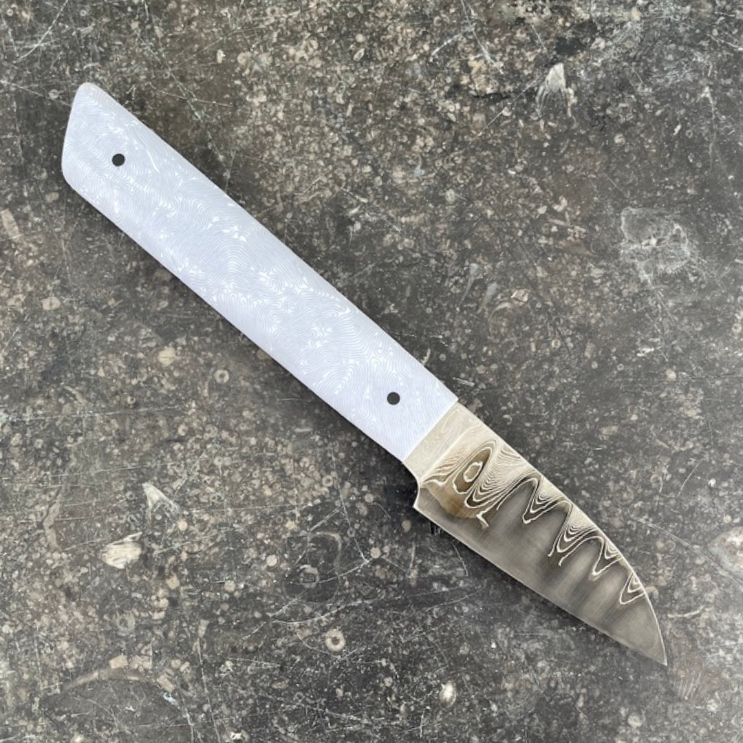 2.5" Paring Damascus San Mai Crazy Fibre Arctic Ice