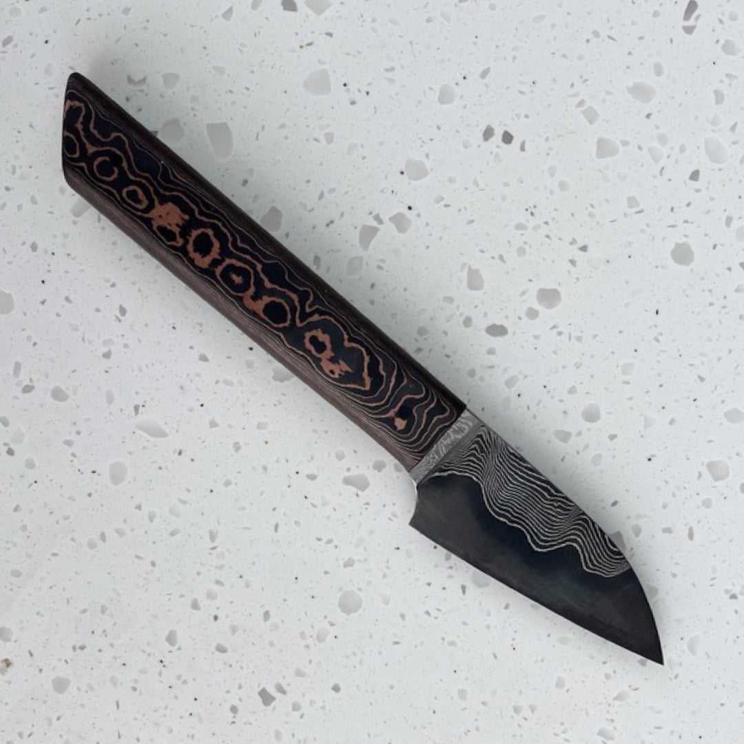 2.5" Paring Damascus San Mai Fatcarbon Copper Camo