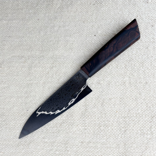 5.5" /  140mm Petty Damascus San Mai 80CRV2 Mun Ebony